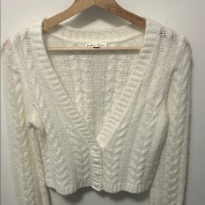 For Love & Lemons Ivory V-Neck Cable Knit Cropped Cardigan